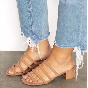 "Swell" Four Strap Block Heel Slide Sandal